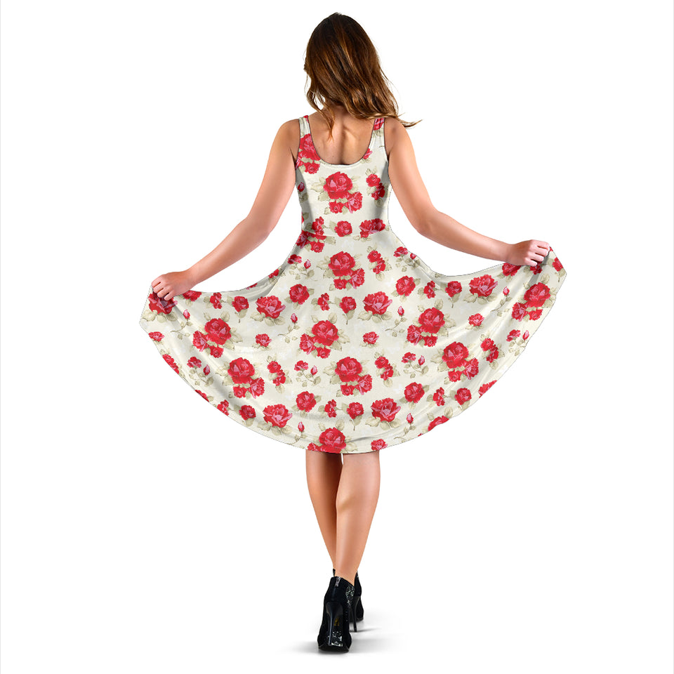 Rose Pattern Print Design 01 Sleeveless Midi Dress