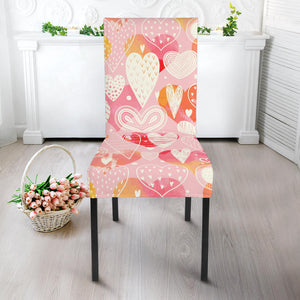 Hand Drawn Heart Design Pattern Dining Chair Slipcover