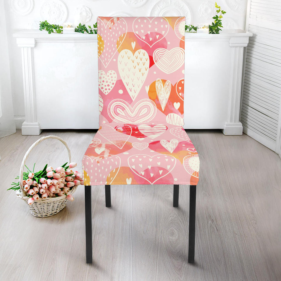 Hand Drawn Heart Design Pattern Dining Chair Slipcover