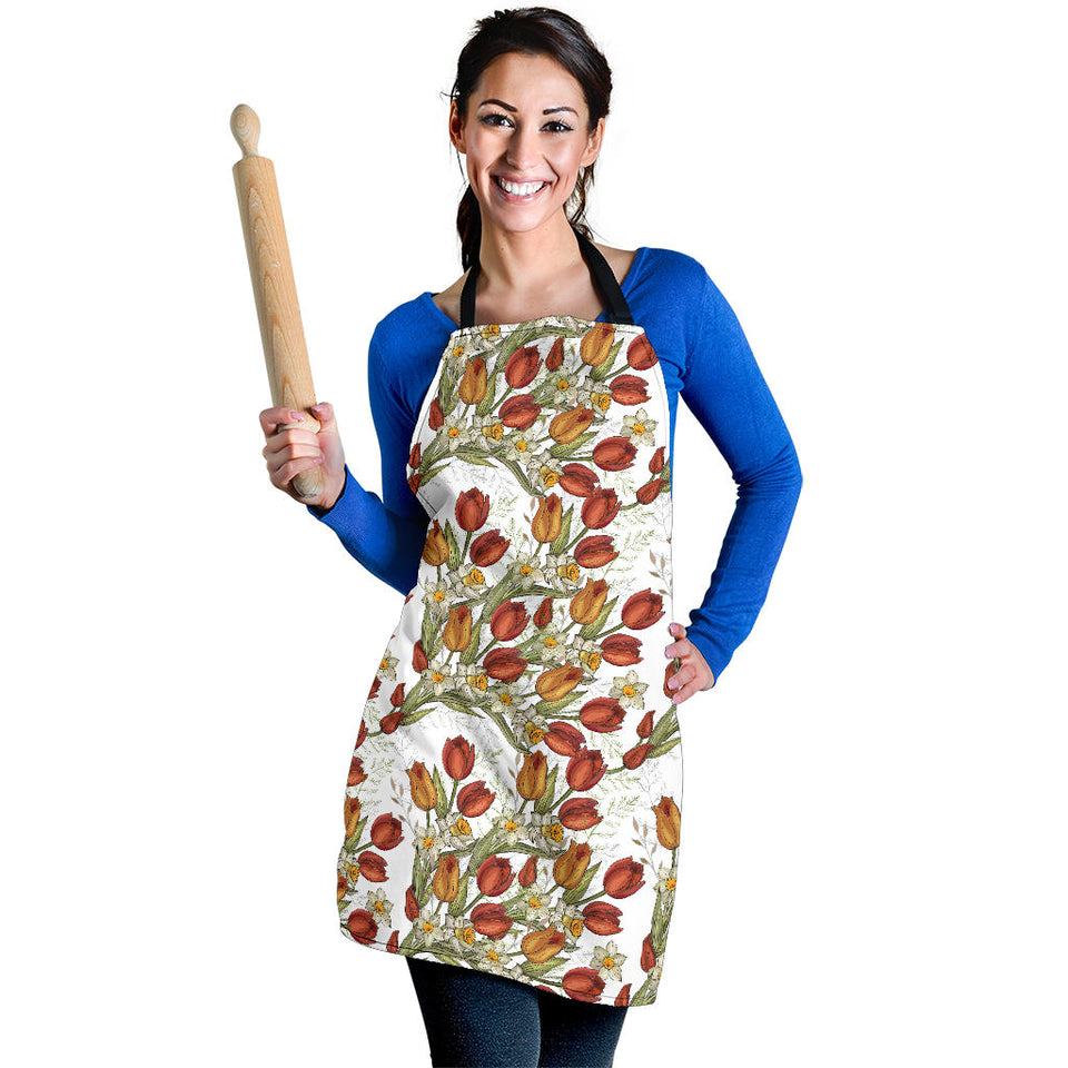 Red Tulips And Daffodils Pattern Adjustable Apron