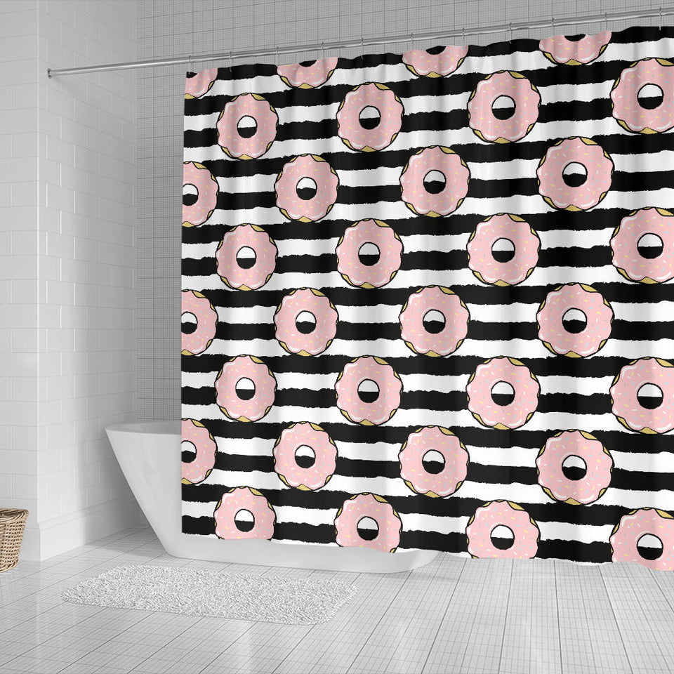 Donuts Pink Icing Striped Pattern Shower Curtain Fulfilled In US