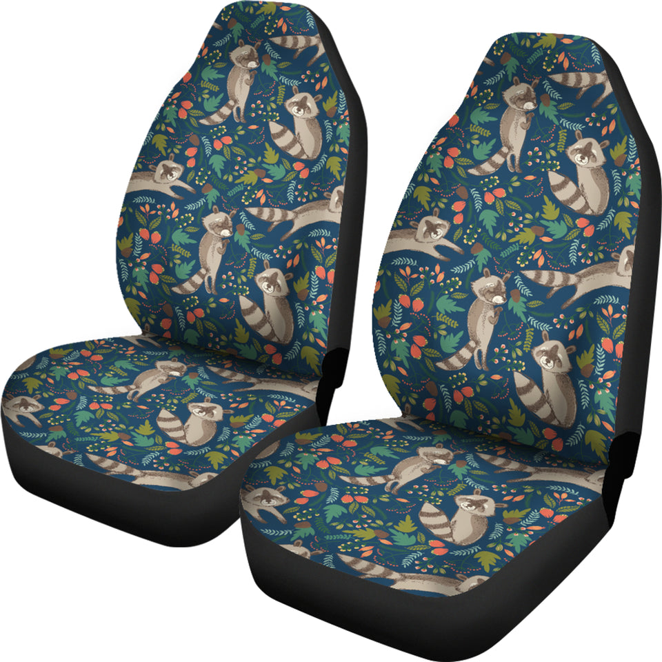 Raccoon Tropical Leaves Pattern  Universal Fit Car Seat Covers