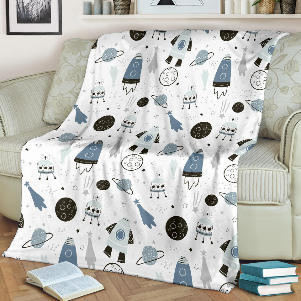 Hand Drawn Space Elements Space Rocket Star Planet Space Probe Premium Blanket
