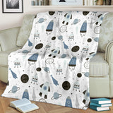 Hand Drawn Space Elements Space Rocket Star Planet Space Probe Premium Blanket