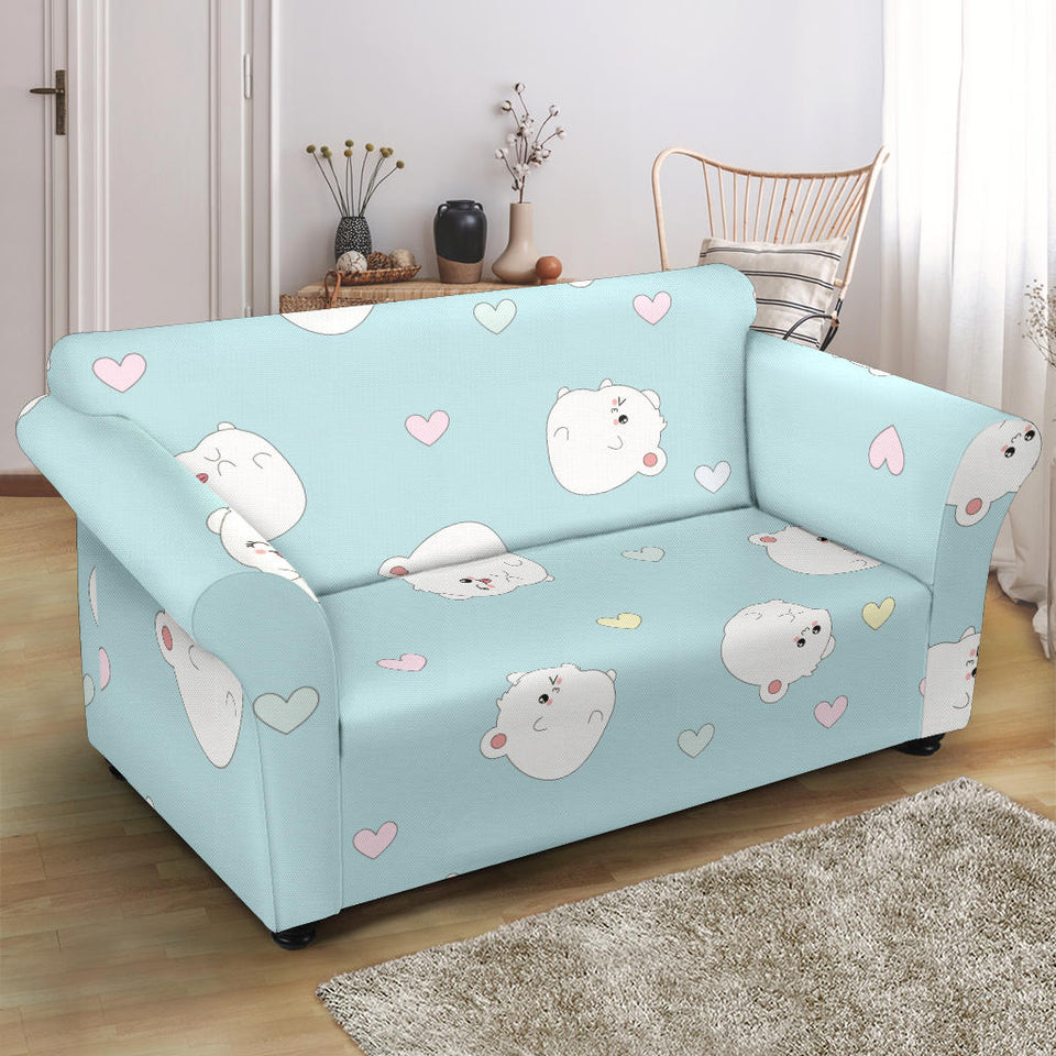 White Cute Hamsters Heart Pattern Loveseat Couch Slipcover