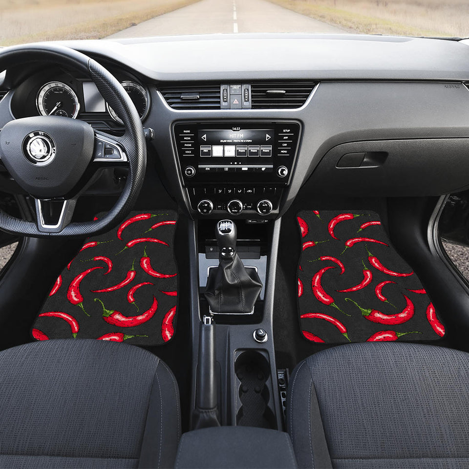 Chili Peppers Pattern Black Background Front And Back Car Mats