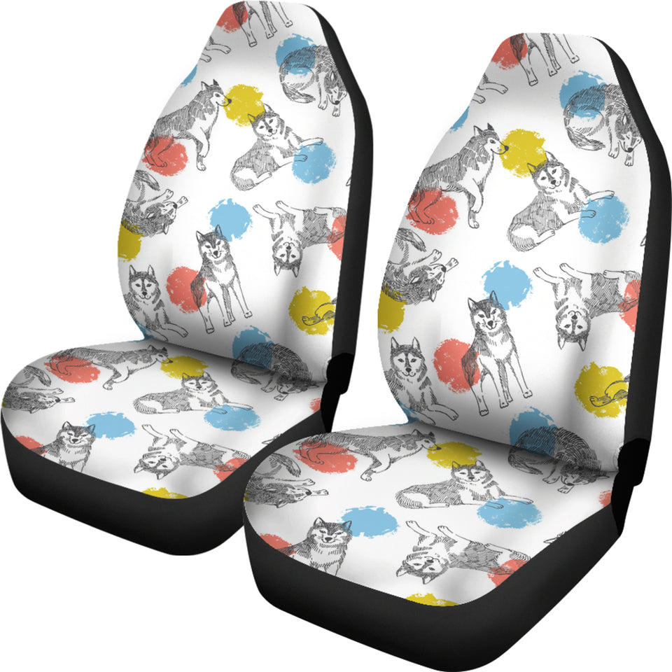 Siberian Husky And Colorful Circle Pattern  Universal Fit Car Seat Covers