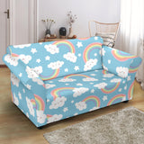 Cute Rainbow Clound Star Pattern Blue Background Loveseat Couch Slipcover