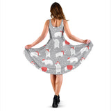 Cute Polar Bear Christmas Snow Pattern Sleeveless Midi Dress