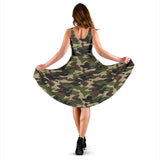 Dark Green Camo Camouflage Pattern Sleeveless Midi Dress