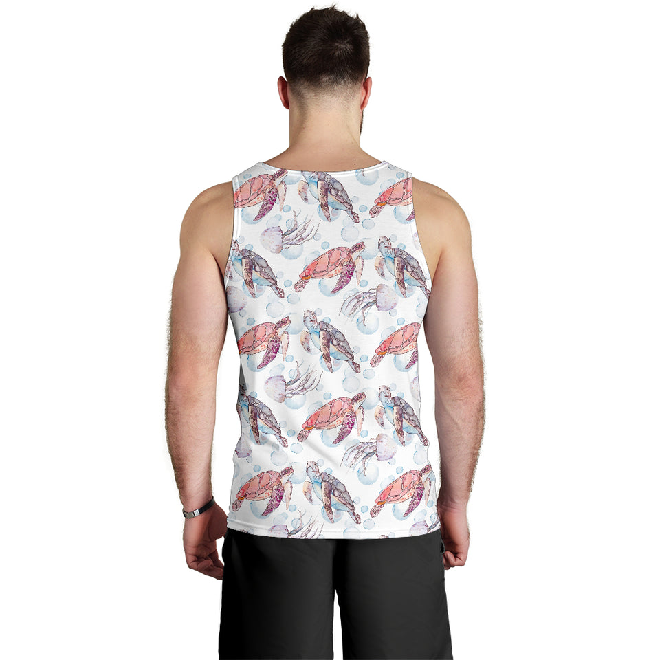 Watercolor sea turtle jellyfish pattern Men Tank Top