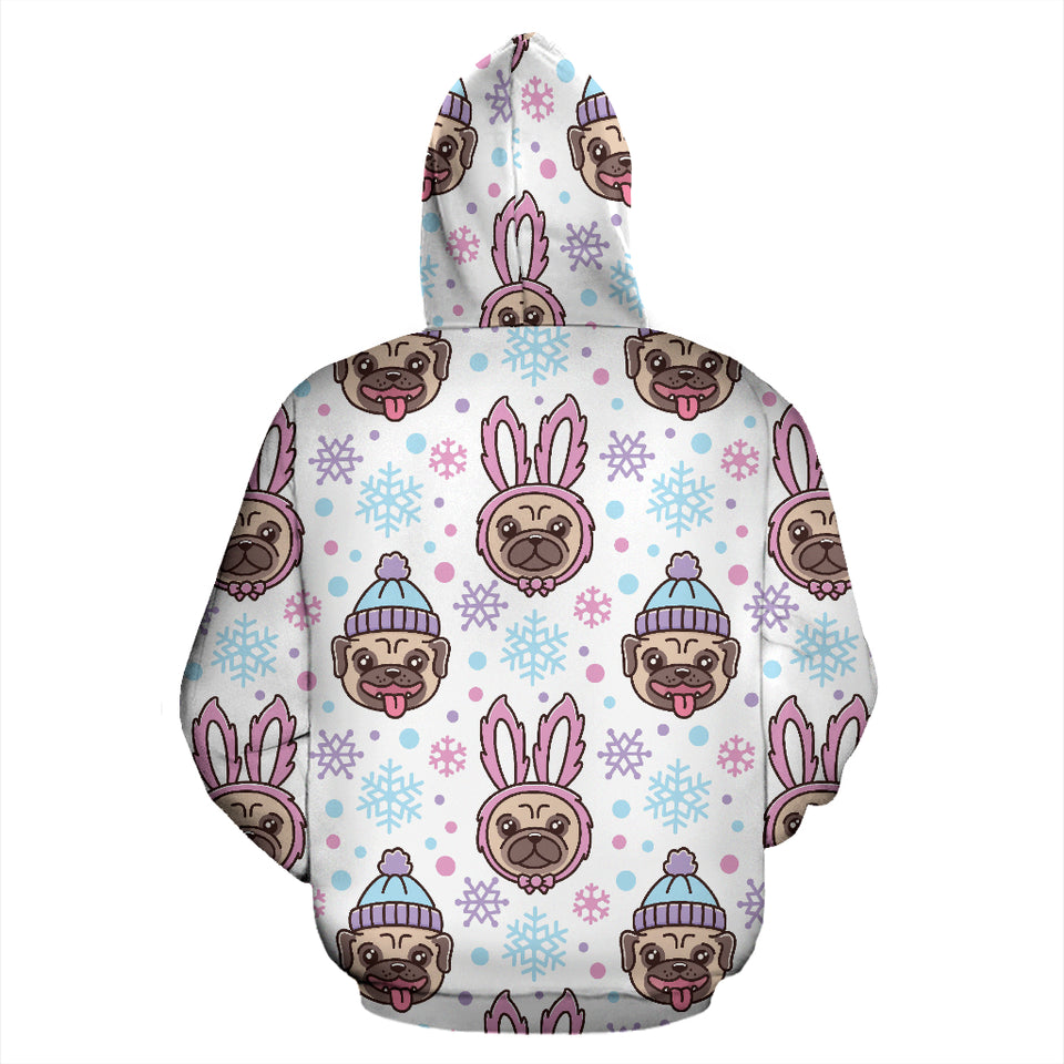 Cute Pug Hat Rabbit Costume Pattern Zip Up Hoodie