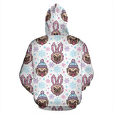Cute Pug Hat Rabbit Costume Pattern Zip Up Hoodie