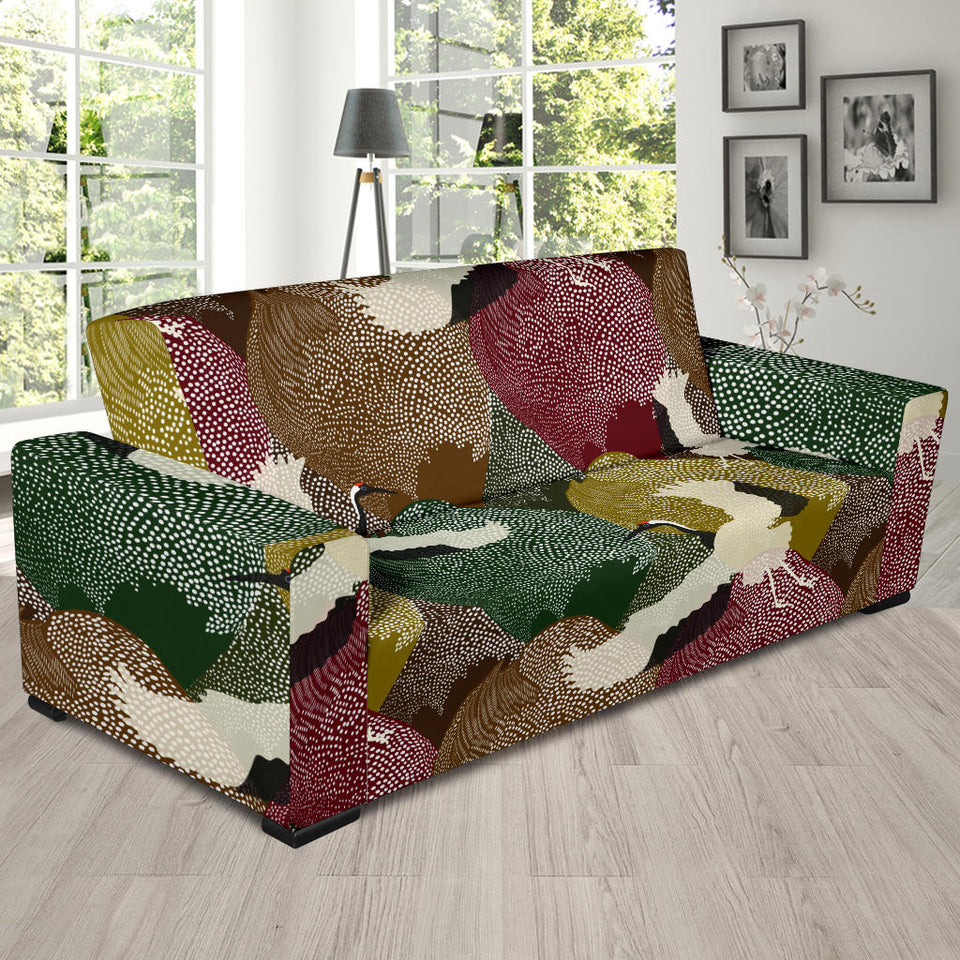 Japanese Cranes Flying Forest Dot Pattern Sofa Slipcover