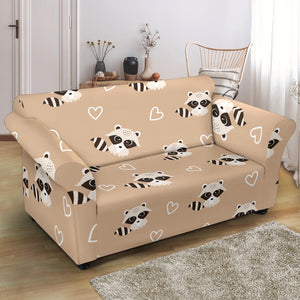 Cute Raccoon Heart Pattern Loveseat Couch Slipcover