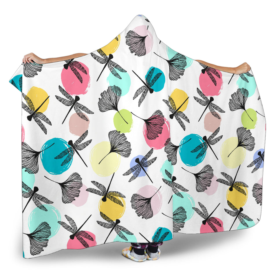 Dragonflies Ginkgo Leaves Pattern Hooded Blanket