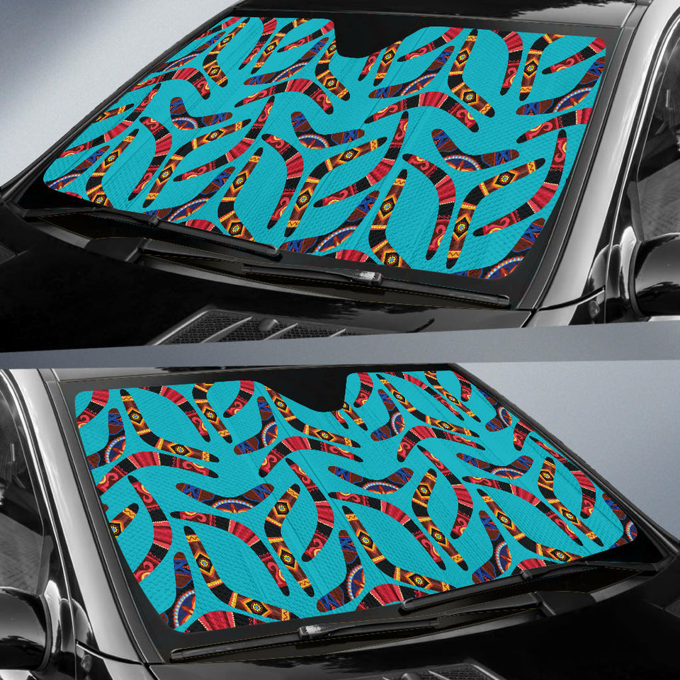 Boomerang Australian Aboriginal Ornament Blue Background Car Sun Shade