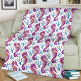 Purple Seahorse Blue Coral Pattern Premium Blanket