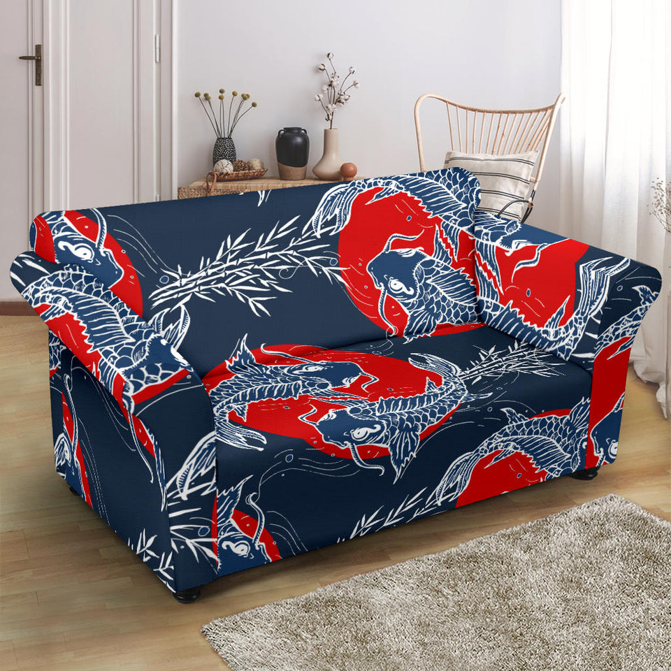 Koi Fish Carp Fishs Hand Drawn Japanese Art Loveseat Couch Slipcover