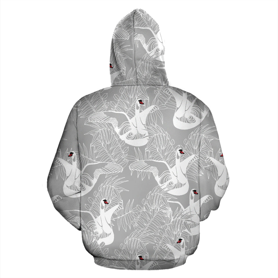 White Swan Gray Background Zip Up Hoodie