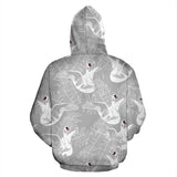 White Swan Gray Background Zip Up Hoodie
