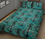 Anchor nautical green background Quilt Bed Set