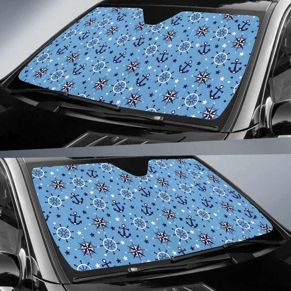 Anchors Rudder Compass Star Nautical Pattern Car Sun Shade