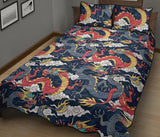 Blue red dragon cloud pattern Quilt Bed Set