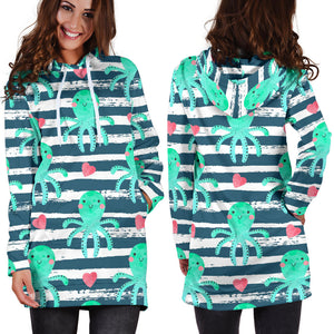 Cute Octopuses Heart Striped Background Women'S Hoodie Dress