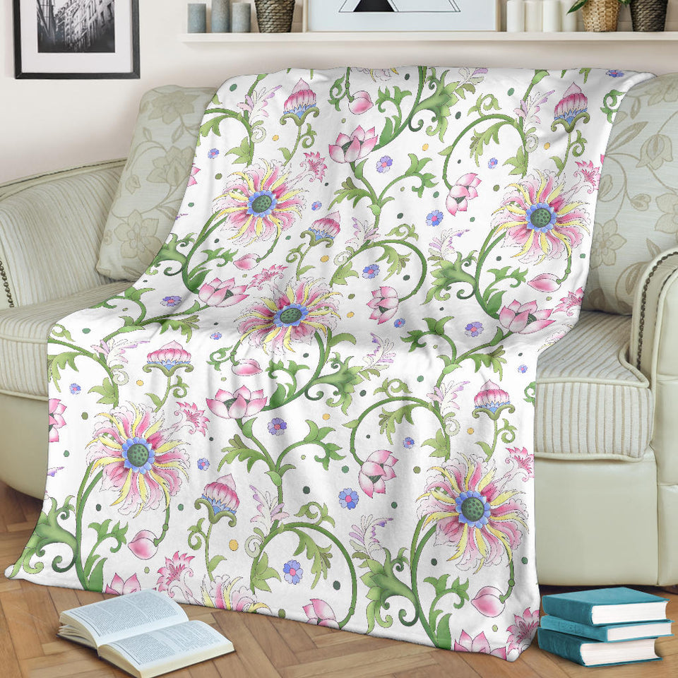 Beautiful Pink Lotus Waterlily Leaves Pattern Premium Blanket