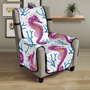 Purple seahorse blue coral pattern Chair Cover Protector