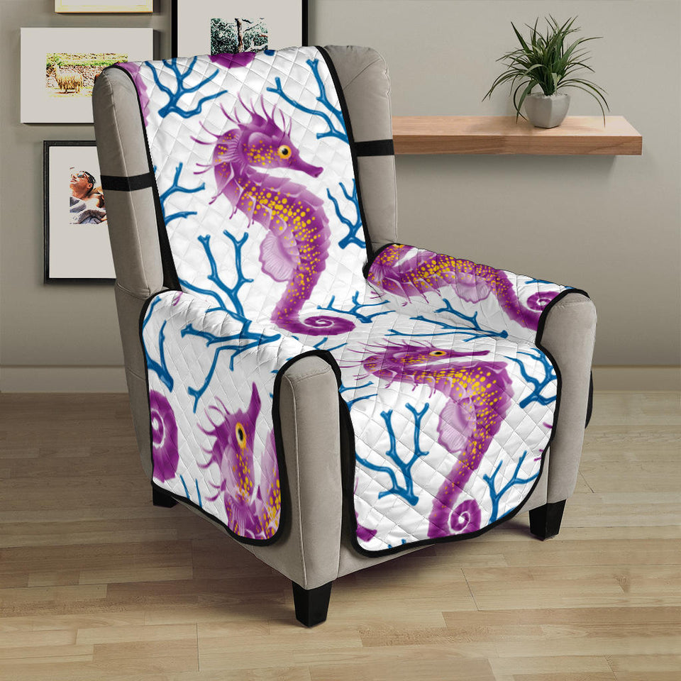 Purple seahorse blue coral pattern Chair Cover Protector