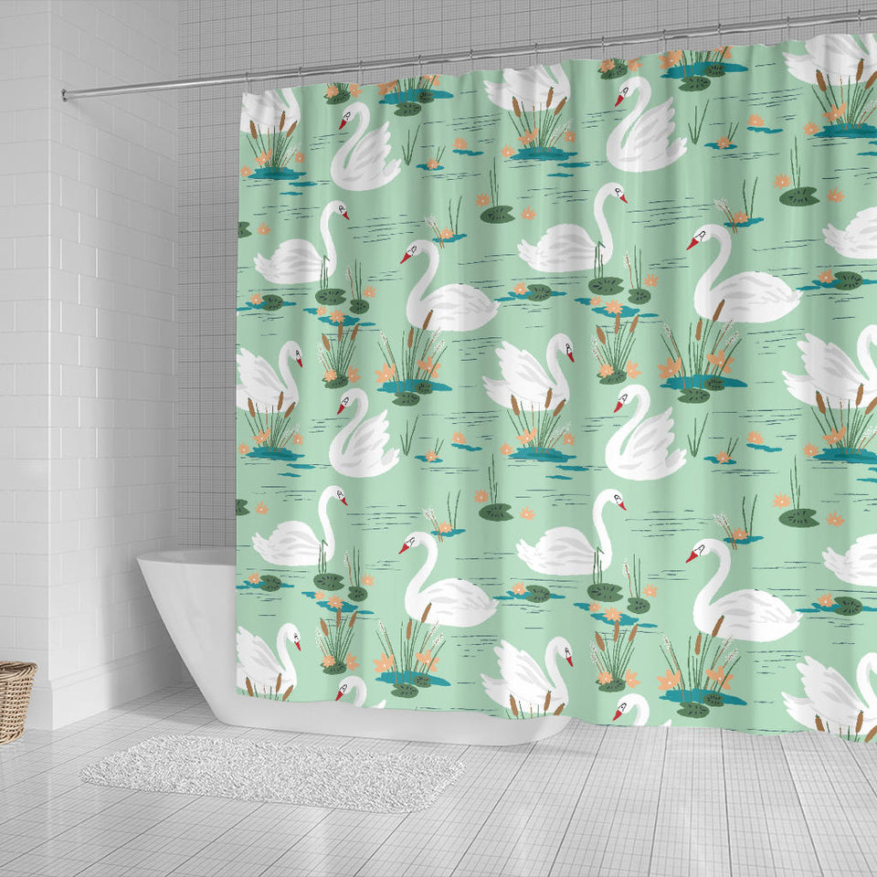White Swan Lake Pattern Shower Curtain Fulfilled In US
