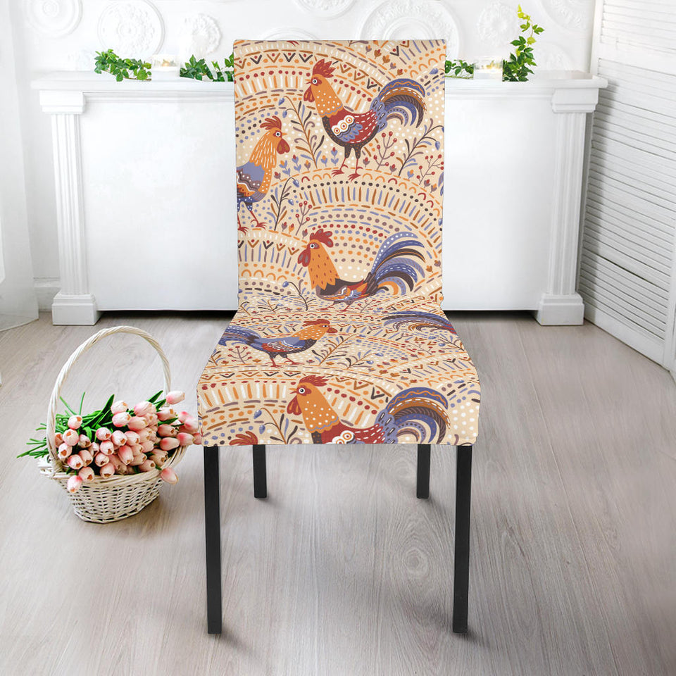 Cute Rooster Chicken Cock Floral Ornament Background Dining Chair Slipcover