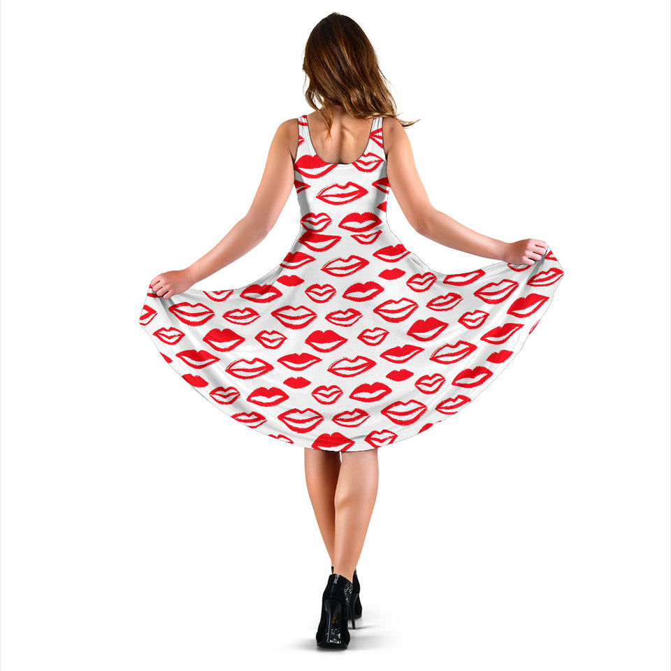 Lips Pattern Print Design 05 Sleeveless Midi Dress