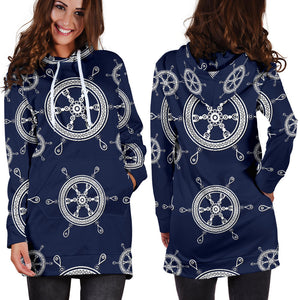 Nautical Steering Wheel Design Pattern Women'S Hoodie Dress