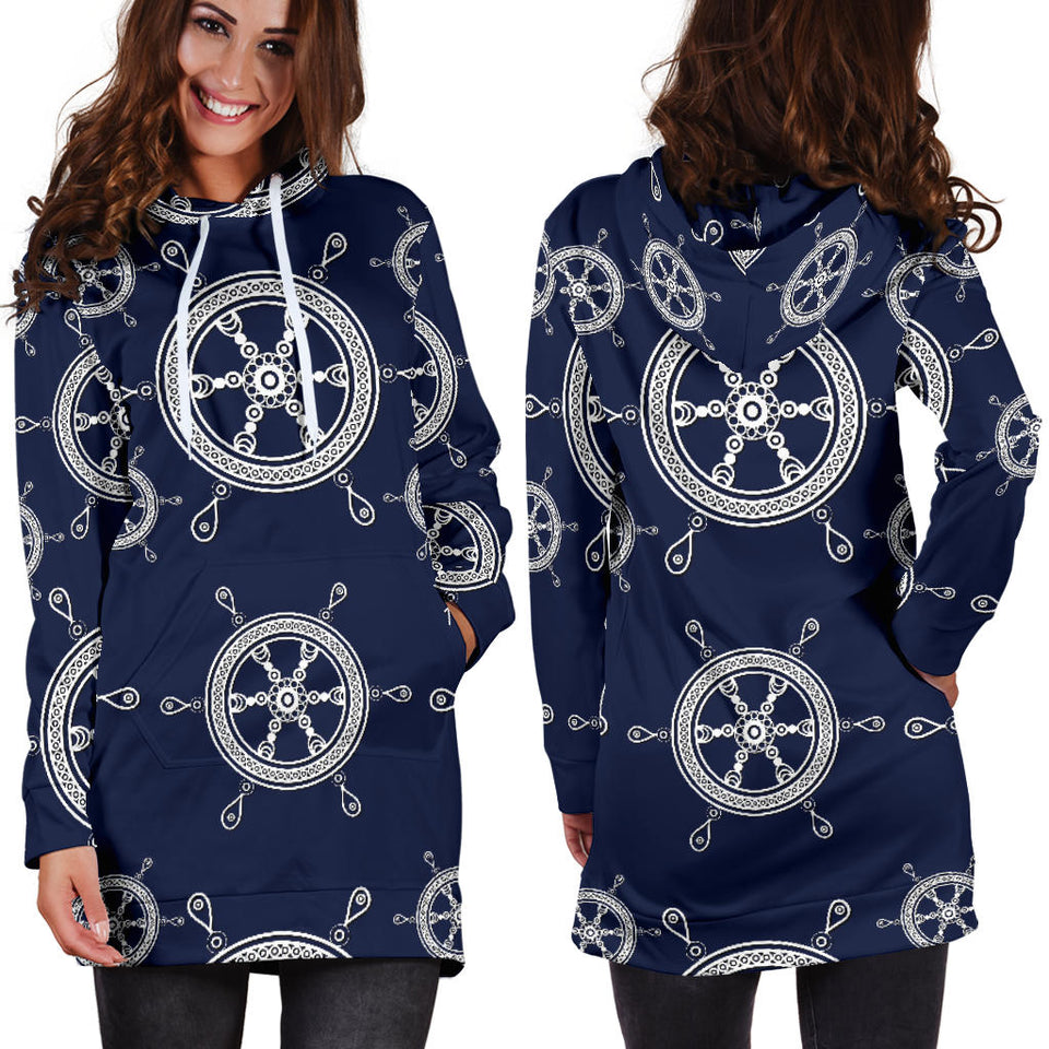 Nautical Steering Wheel Design Pattern Women'S Hoodie Dress