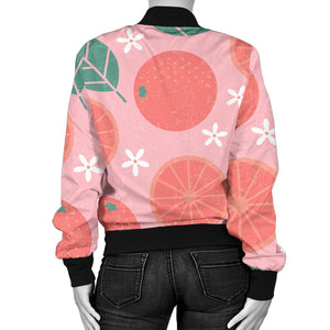 Grapefruit Leaves Flower Pink Background Women'S Bomber Jacket