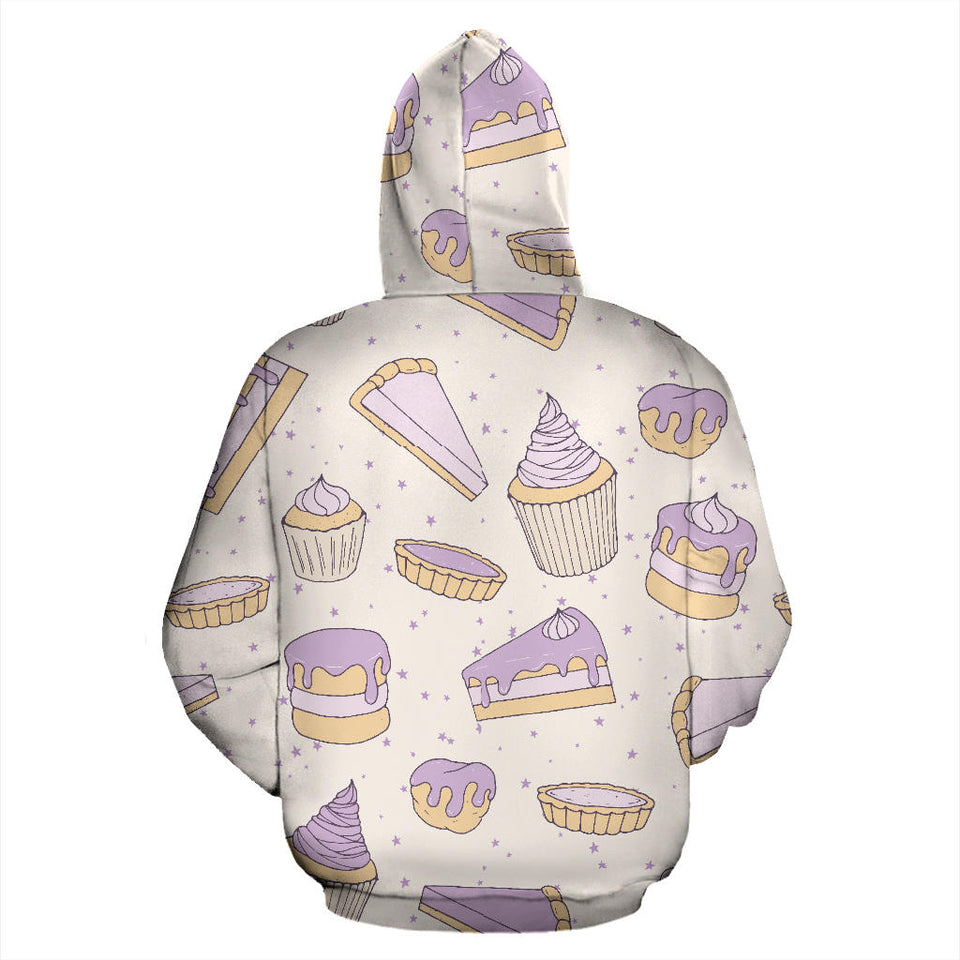 Cakes Pies Tarts Muffins And Eclairs Purple Blueberry Topping Pattern Men Women Pullover Hoodie