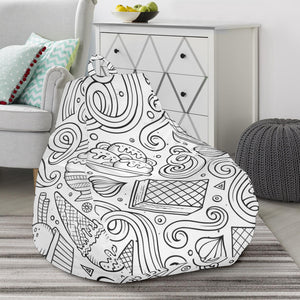Cartoon Hand Drawn Ice Cream Black White Bean Bag Cover