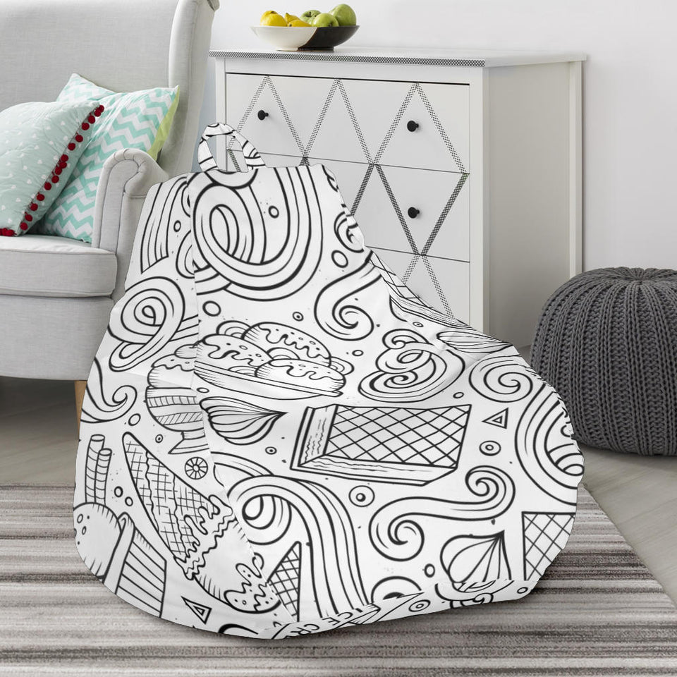 Cartoon Hand Drawn Ice Cream Black White Bean Bag Cover