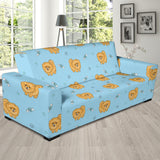 Brown Cute Pomeranian Blue Blackground Sofa Slipcover