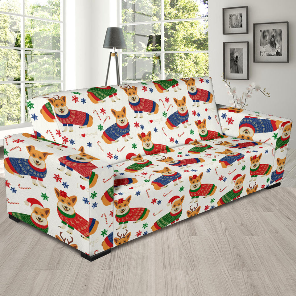 Corgi Christmas Pattern Sofa Slipcover