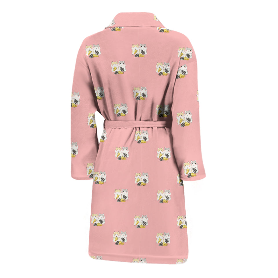 Cute Hamster Cheese Pattern Pink Background Men'S Bathrobe