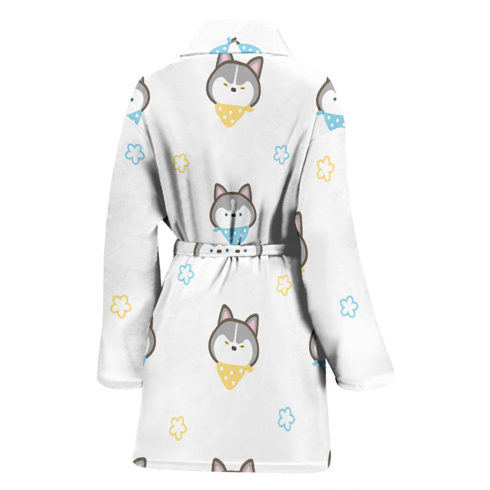 Cute Siberian Husky Pattern Women'S Bathrobe