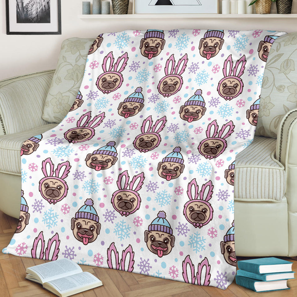 Cute Pug Hat Rabbit Costume Pattern Premium Blanket