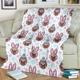 Cute Pug Hat Rabbit Costume Pattern Premium Blanket