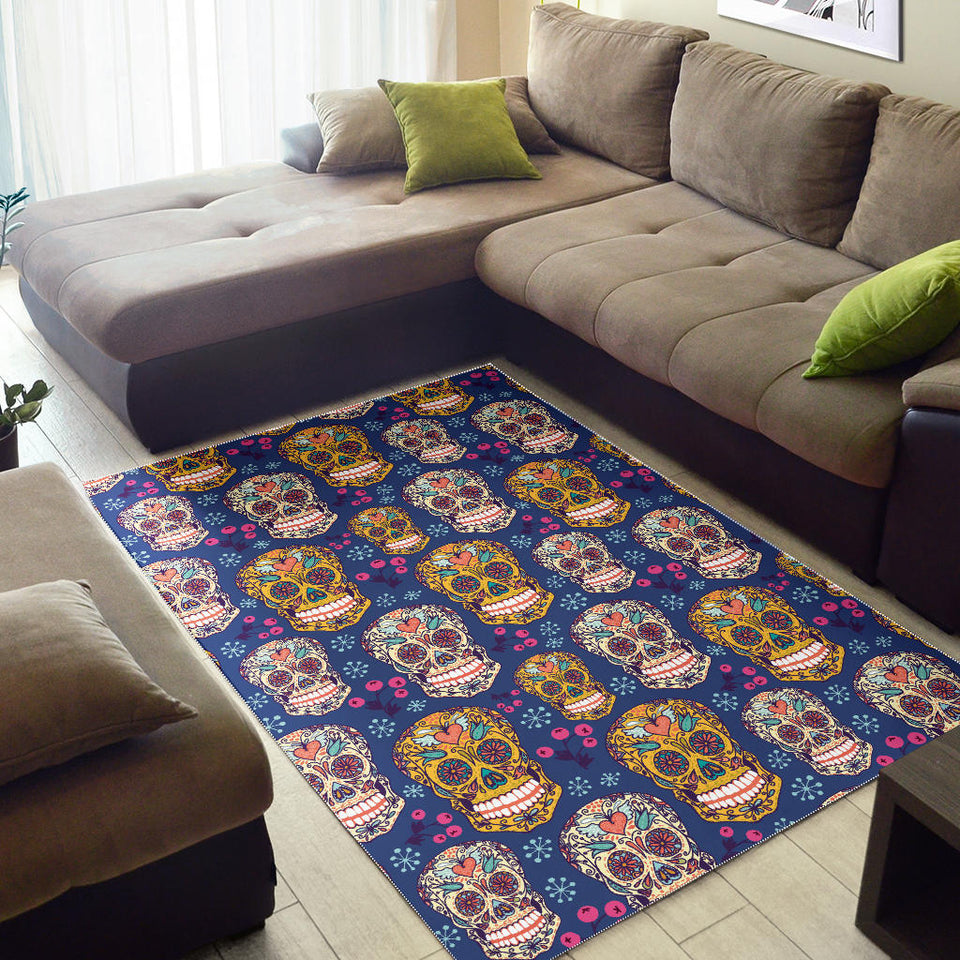 Sugar Skull Flower Pattern Area Rug