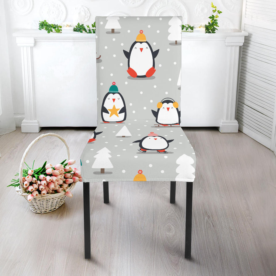 Cute Penguin Christmas Pattern Dining Chair Slipcover