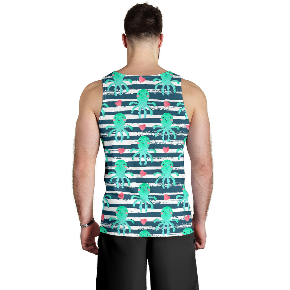 Cute octopuses heart striped background Men Tank Top